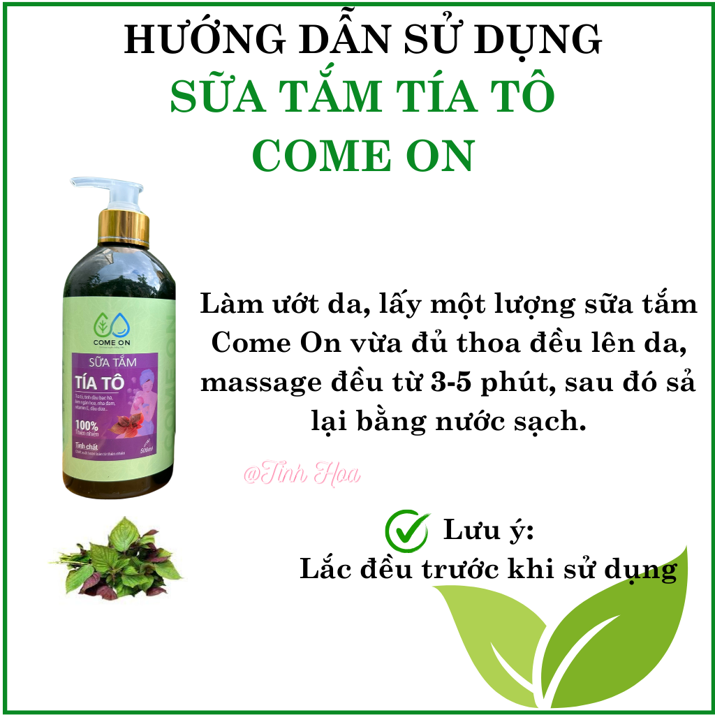 Sữa tắm tía tô Come on chai 500ml sữa tắm trắng da toàn thân, sữa tắm trị mụn lưng
