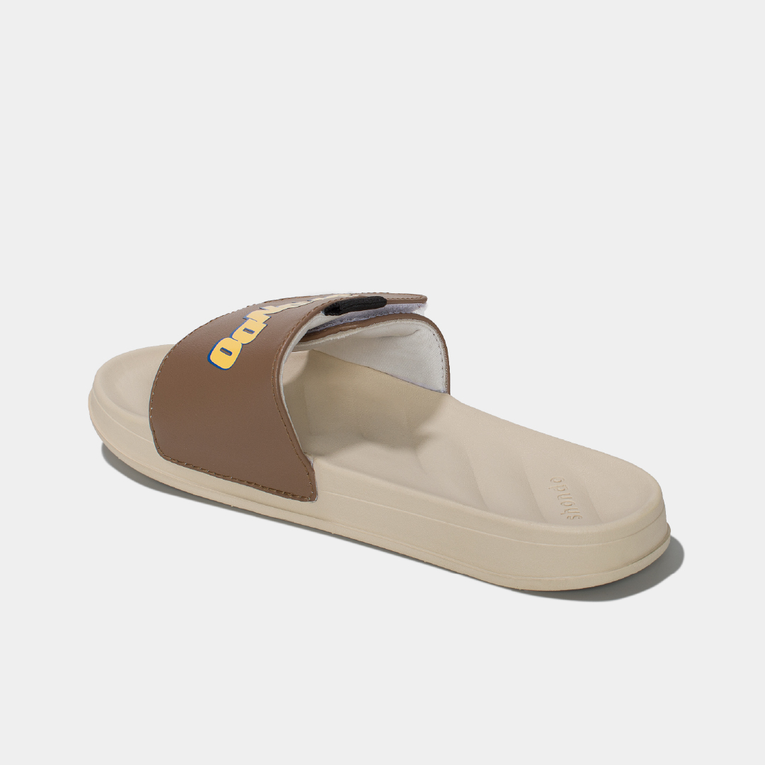 Dép Trendy II in chữ SHONDO vàng đế trắng quai nâu TRE0095