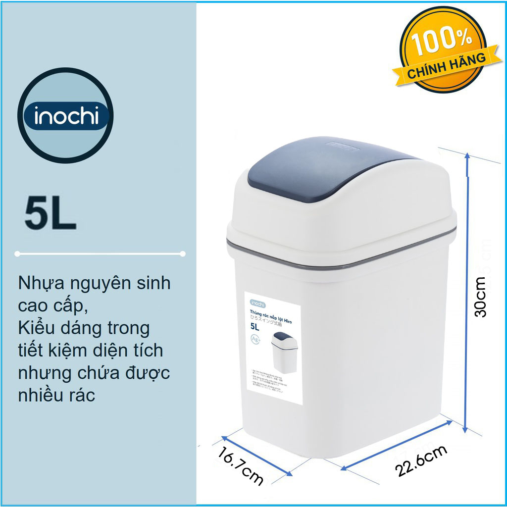 Thùng Rác Nắp Lật Hiro Nhiều Cỡ Bền Đẹp Hàng Xuất Nhật Inochi - Chính Hãng ( tặng kèm khăn lau đa năng pakasa)