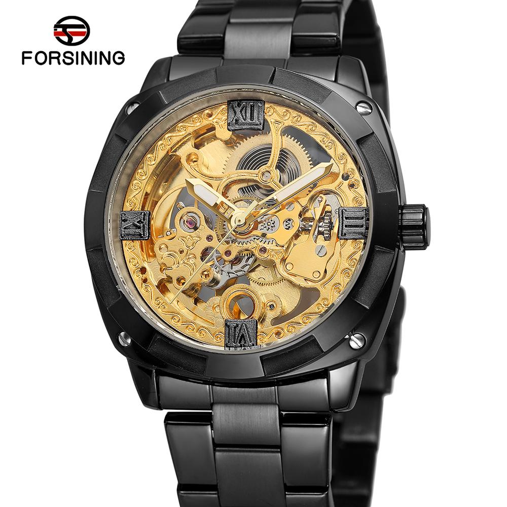 Đồng hồ cơ FORSINING Nam lên dây tự động sang trọng dây đeo tay bằng thép không gỉ tinh tế