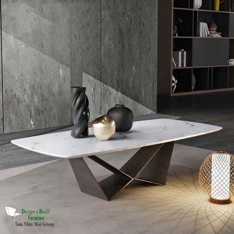 Bàn sofa, bàn trà mặt đá, chân sắt sơn tĩnh điên Tầm Nhìn Mới Ms020