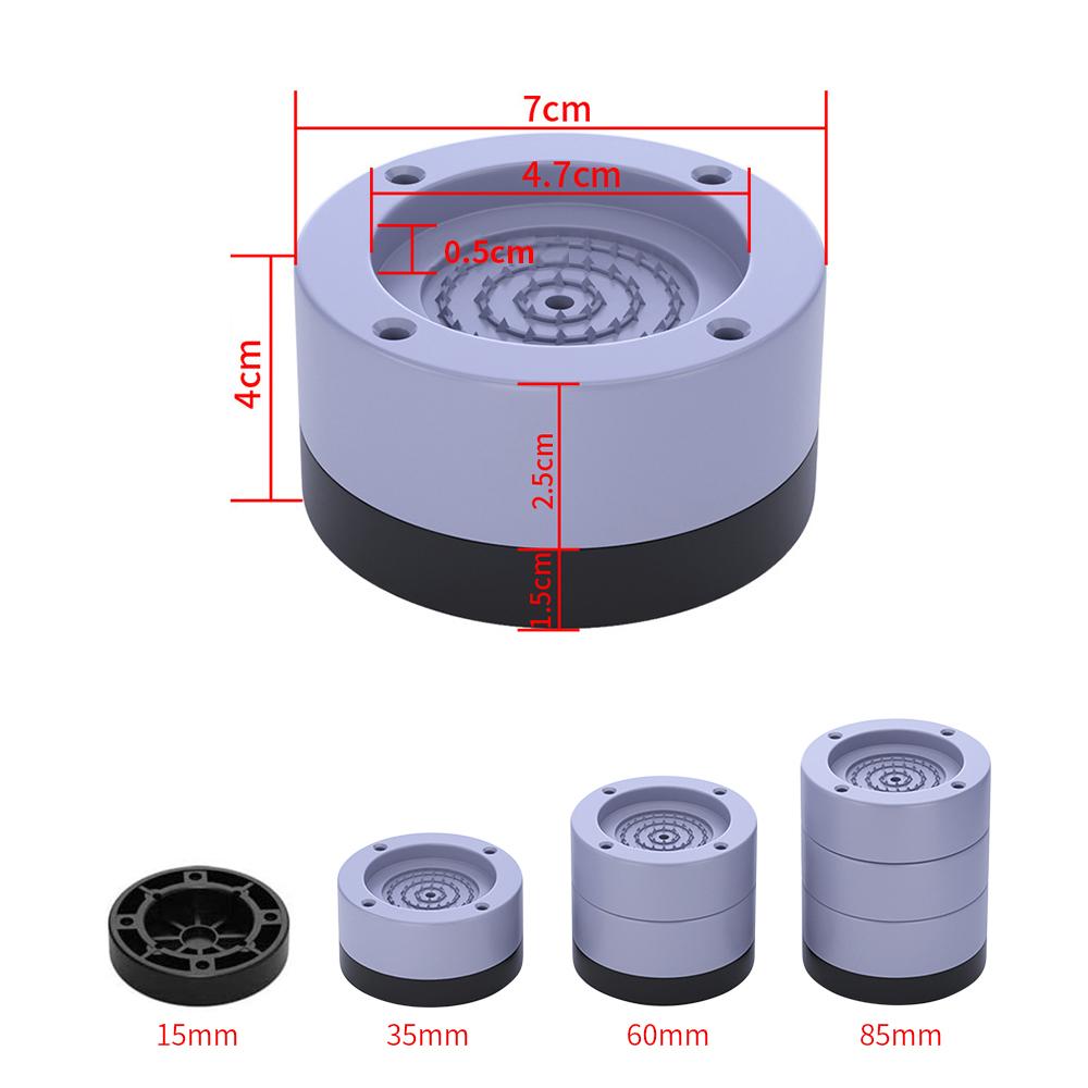 4 chân đế chống rung máy giặt tủ lạnh chống trượt chống ồn bằng nhựa sợi resin và keo TPU-Màu Xám-Size 3.5 CM