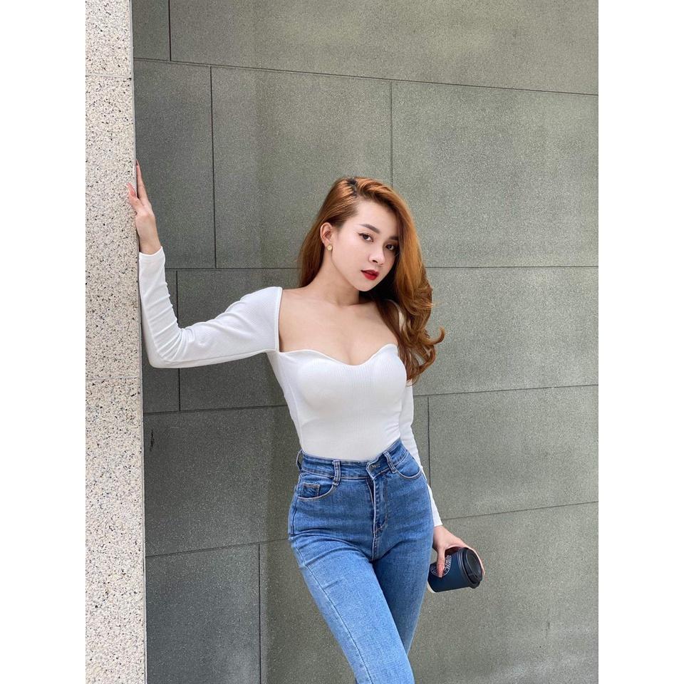 Áo bodysuit dài tay thun gân co dãn