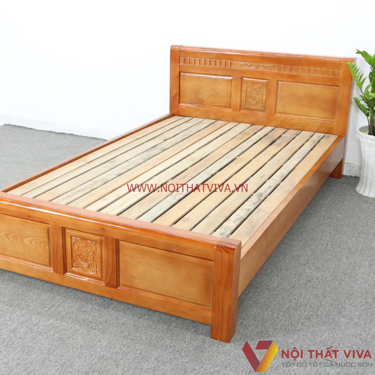 Giường Ngủ Gỗ Sồi Nga 1M4X2M Màu Cánh Gián Giá Rẻ