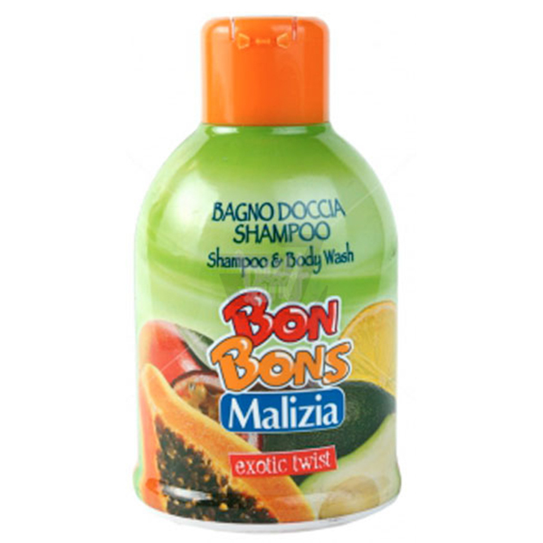 Sữa tắm gội trẻ em Malizia Bon Bons Exotic Twist  hương trái cây 500ml tặng kèm móc khóa