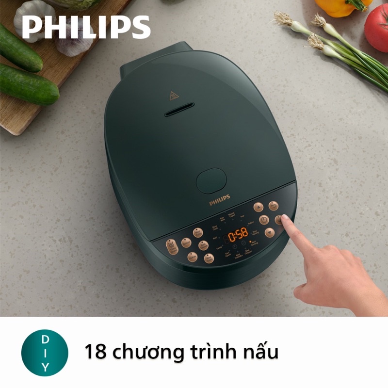 Nồi Cơm Điện Tử Philips HD4518/62, Công Nghệ Nấu 3D 18 Chức Năng, 940W-1.8Lit, Hàng Chính Hãng