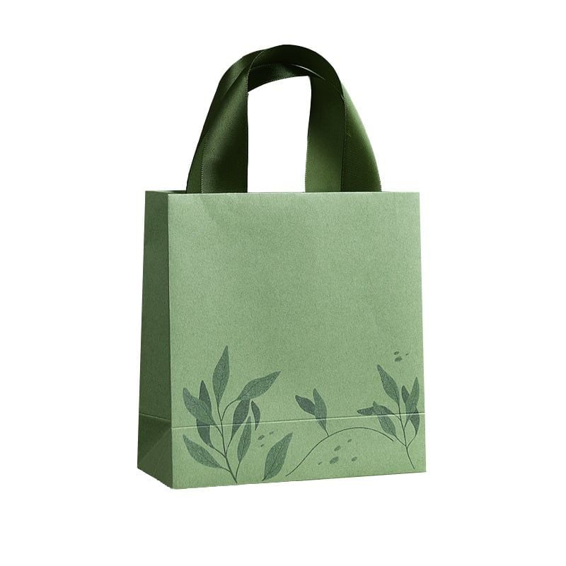 Túi giấy đựng quà dây quai ruy băng màu xanh lá - Kích thước 19.5x24.5x9cm phù hợp các món quà Organic thiên nhiên Q1838