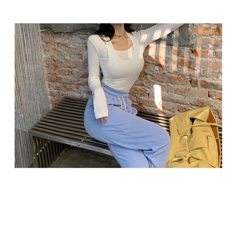 Áo thun trắng cổ tròn tay dài khoét vai thời trang cho nữ