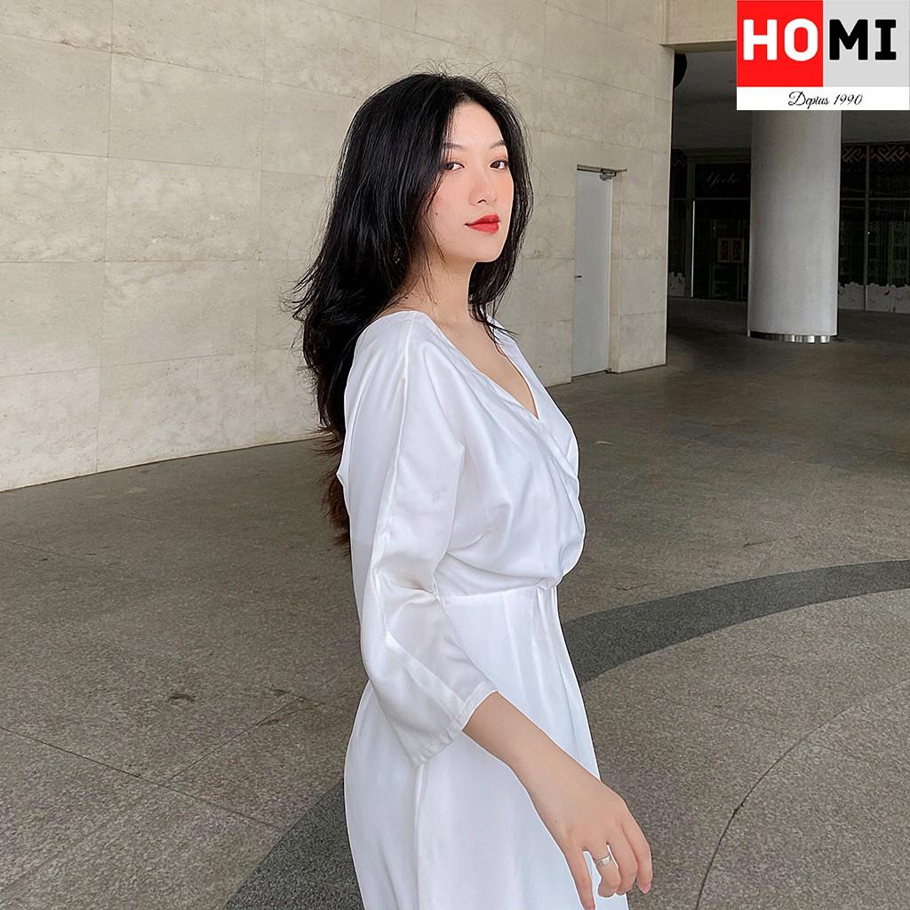 ĐẦM TRẮNG CỔ CHỮ V, đầm dạo phố