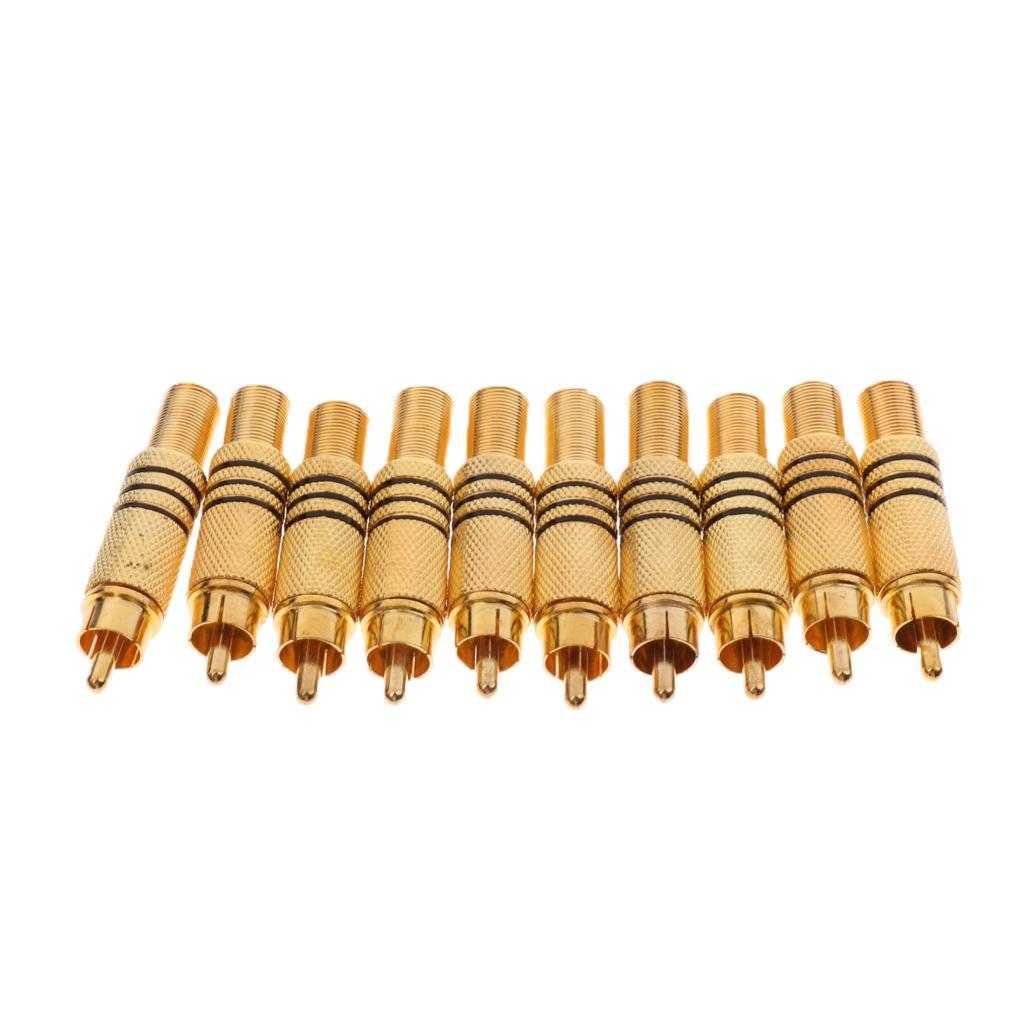 10xRCA Male Plug Solder Audio Video Cable Cord Adapter Connector Gold Plated