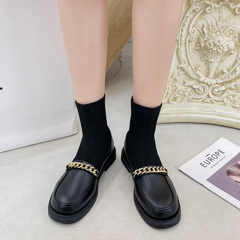 Đồng Hồ Nữ Co Giãn Giày Boot Cổ Ngắn Nữ Dệt Kim Khâu Tất Bốt 2021 Mới Dây Kim Loại Đế Bằng Nữ Giày Stovepipe Giày