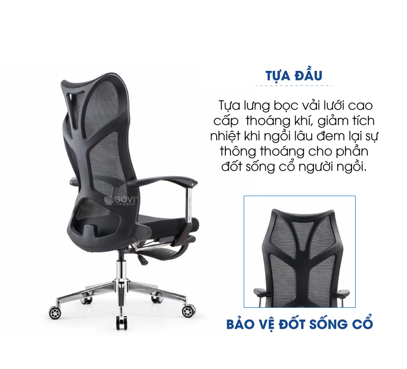 Ghế công thái học Ergonomic GOVI PL36 - Thiết kế gác chân, ngả cố định nhiều vị trí