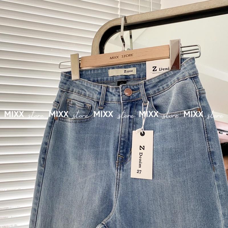 Quần Jean Nữ Slimboy Denim rách 1 bên gối lưng cao chất co giãn thoải mái phom trẻ trung