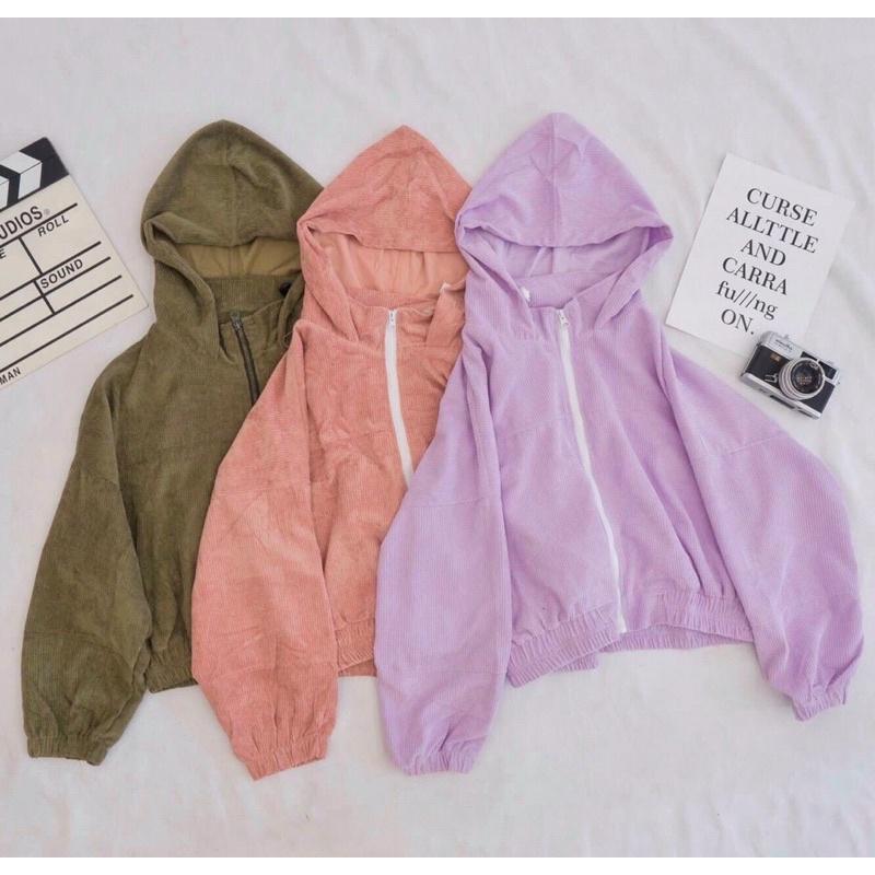 Áo khoác lửng croptop kaki nhung gân tay phồng unisex ulzzang nam nữ AK836