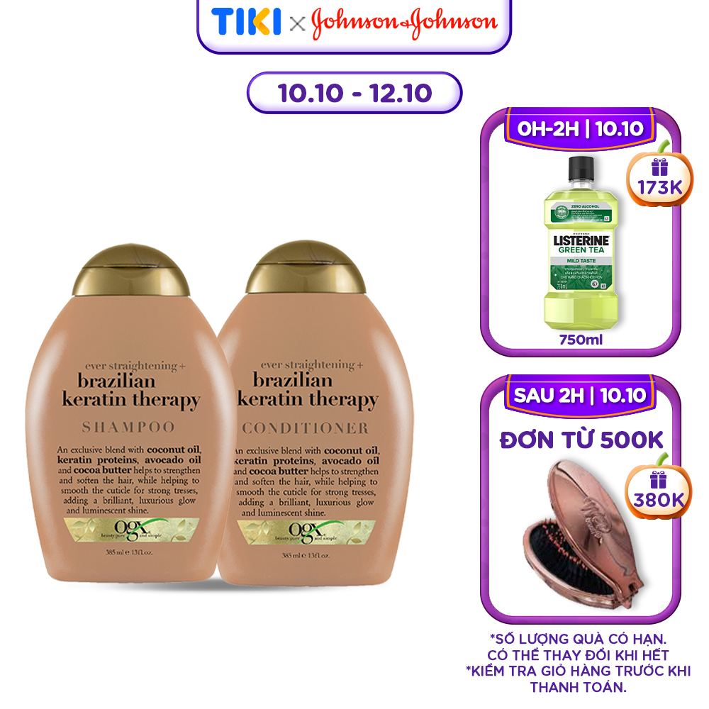 Bộ 2 Chai Dầu gội đầu và dầu xả OGX – Dung Tích 385ml – Keratin Therapy