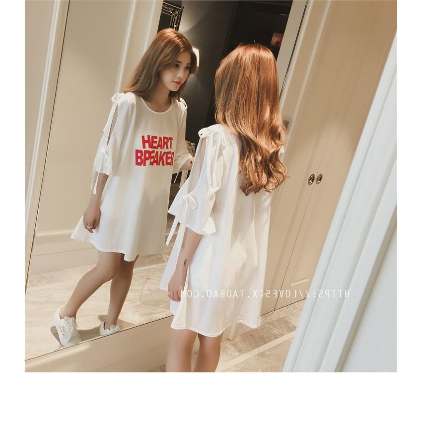 Đầm nữ khoét vai, Đầm nữ ngắn tay dáng rộng, thiết kế hở vai
