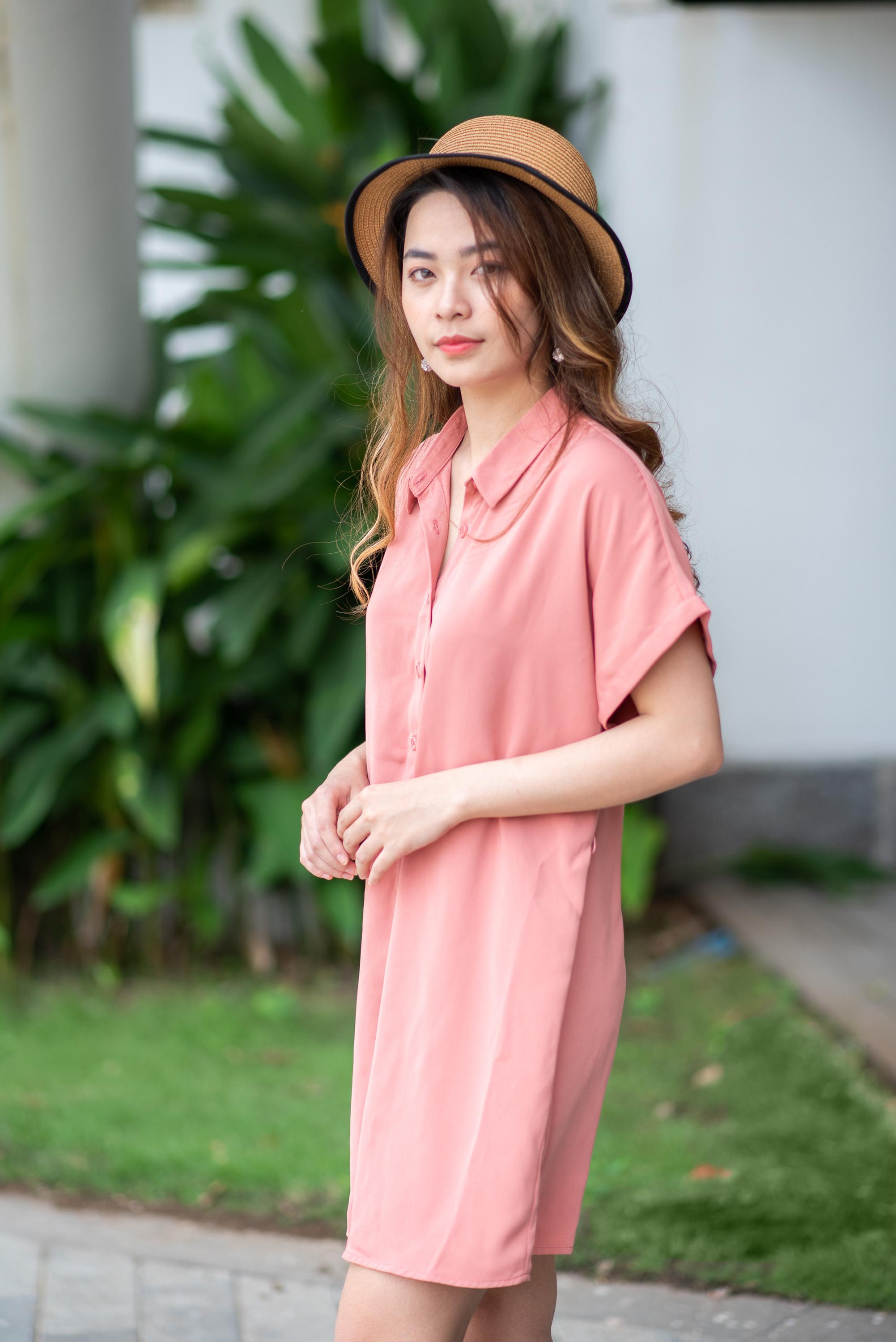 ĐẦM SƠ MI DÂY EO MÀU HỒNG