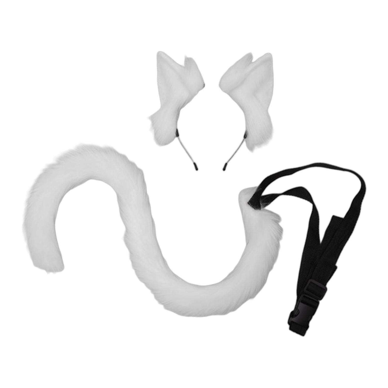 2 Pieces Plush Cat Ears Hair Hoop Faux Long Tail Women Girl Headwear Lovely Lolita Headband for Anime Cosplay Prop Christmas Fancy Dress