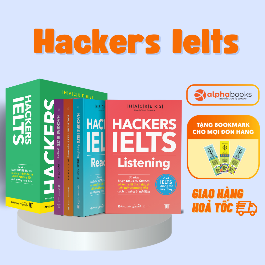 Combo Trọn Bộ 4 Cuốn Hackers IELTS ( Listening + Reading + Speaking + Writing ) tặng kèm bookmark Sáng Tạo