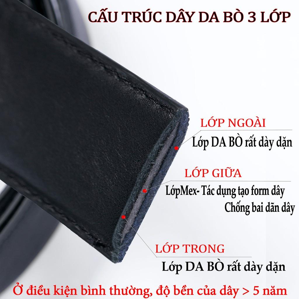 Thắt Lưng Nam Da Bò Cao Cấp 3 Lớp Siêu Mềm, Dây Nịt Nam Da Bò Khóa Tự Động, Dây Lưng Nam - BH 24 Tháng