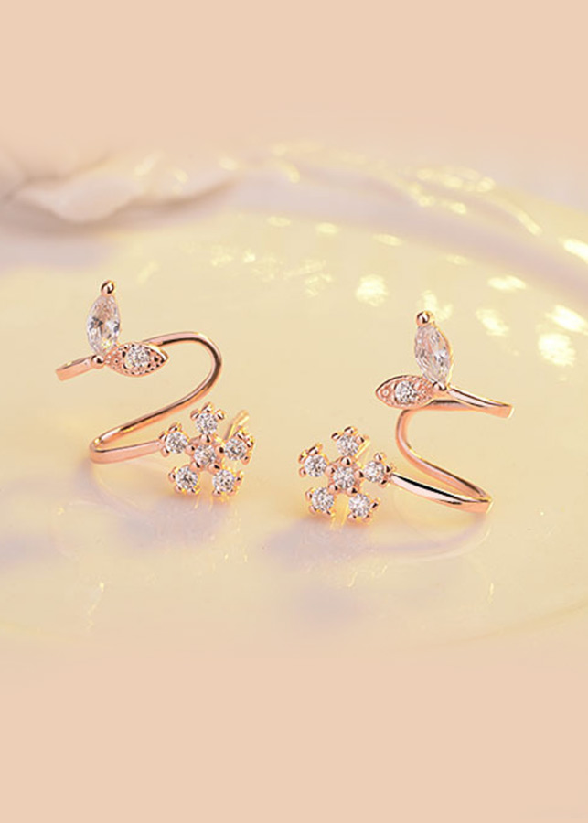 Bông tai hoa lá nạm đá zircon BHBT282