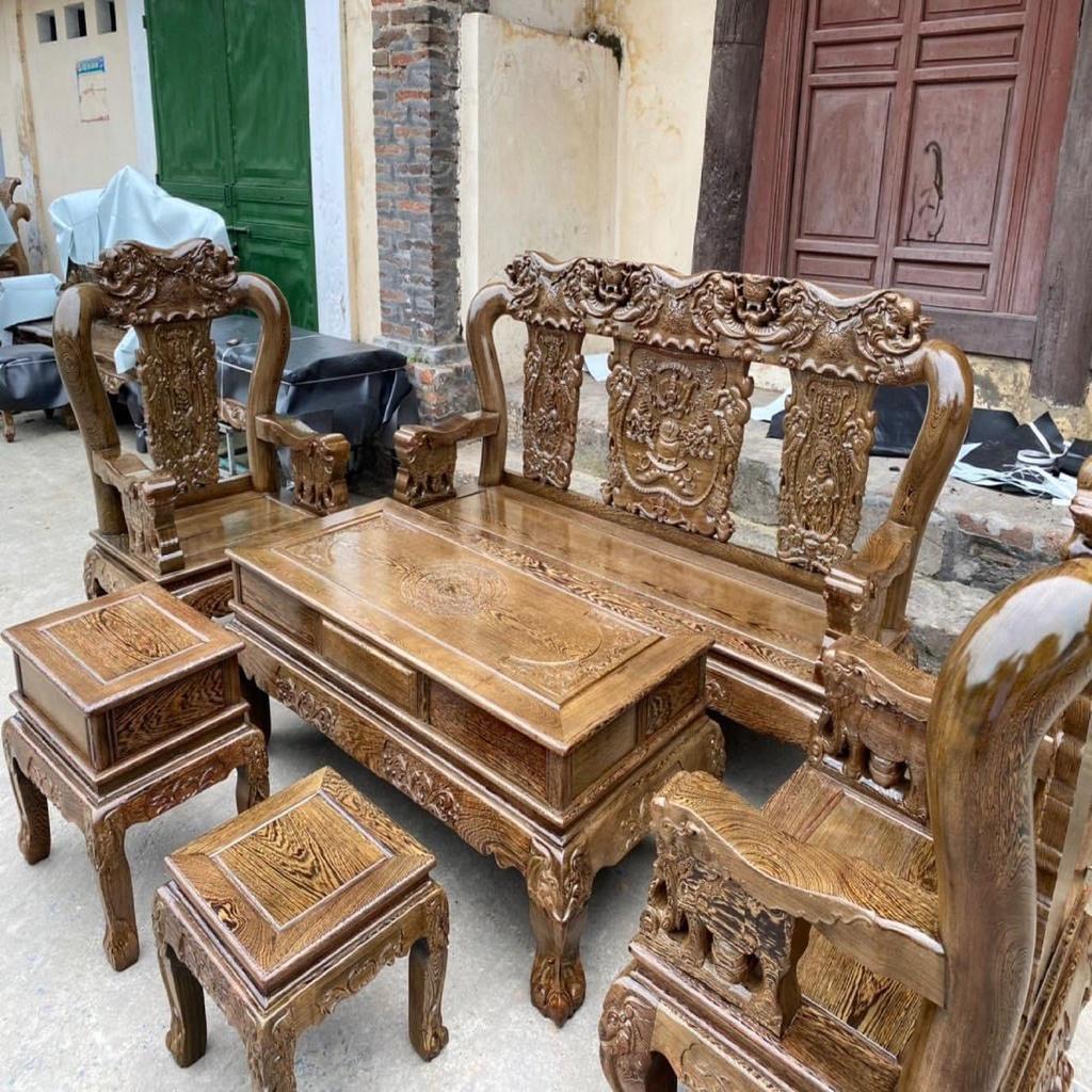 Bộ Bàn Ghế Minh Quốc Voi Gỗ Mun Đuôi Công