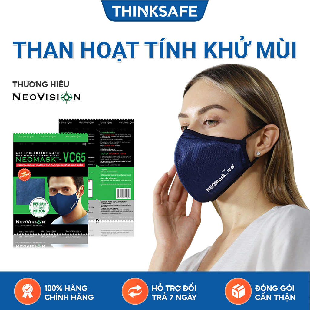 Khẩu trang VC65 than hoạt tính, lọc bụi mịn khói xe, vải mịn không sờn, dễ đeo giặt và tái sử dụng nhiều lần