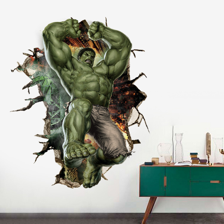 Decal 3D dán tường The Hulk - siêu anh hùng người khổng lồ xanh