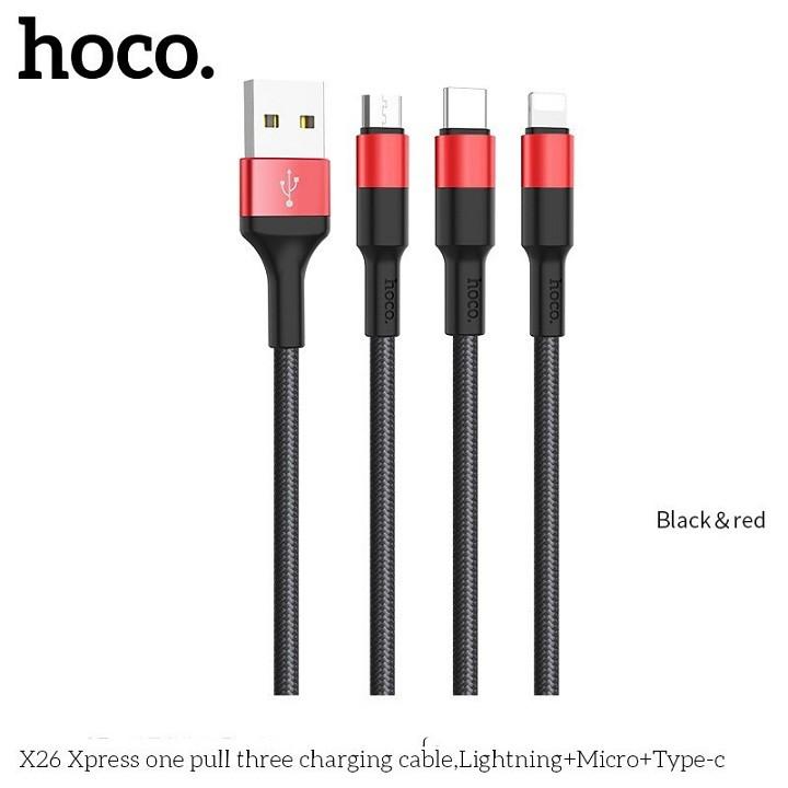 Cáp Sạc Hoco X 26 3 Đầu IPhone - Micro Usb - Type C Dây Dù Chống Đứt Dài 1M