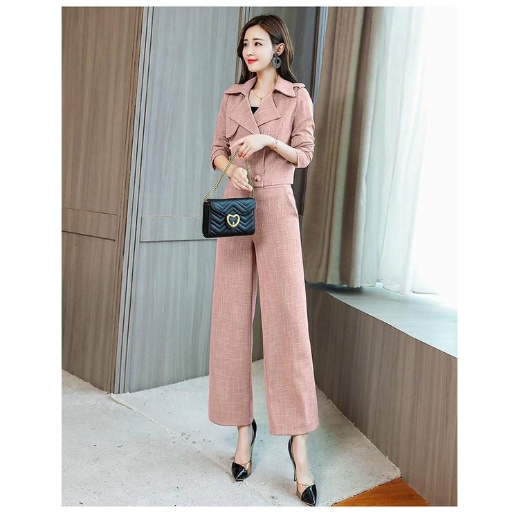 Set Bộ Vest Quần Ống Rộng Áo Form Ngắn Cổ Cách Điệu