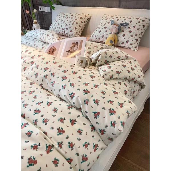 Bộ Chăn Ga Gối Cotton Living 100% Cotton Hàng nhập Khẩu Cao Cấp 4 Món Hoa Nhí Vintage