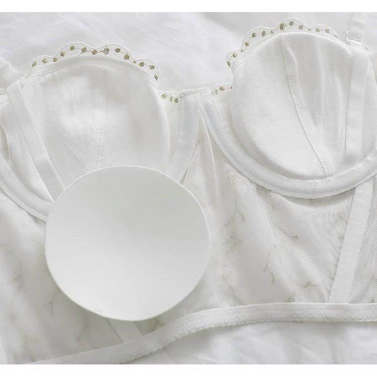 Corset Vintage Thêu Hoa Dáng Bra Cổ Điển Đệm Mỏng Có Gọng Sexy An Hy Bra