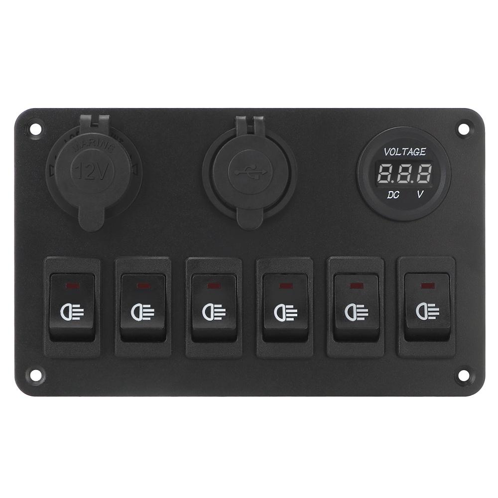 Bảng công tắc bật tắt DC 12V/24V 6 cổng USB cho xe hơi
