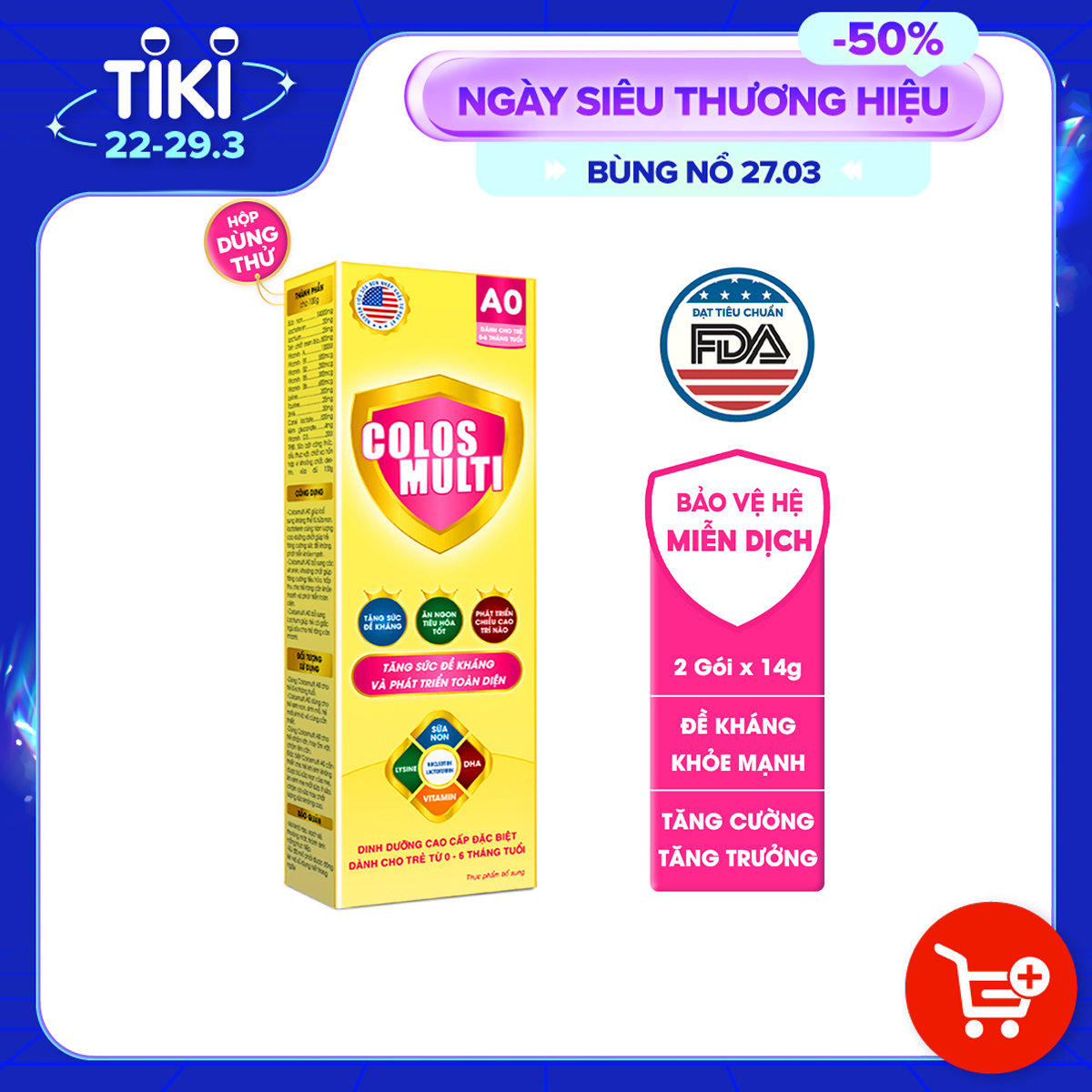 Sữa non Colosmulti A0 hộp 2 gói x 14g tăng sức đề kháng cho trẻ - MẪU THỬ