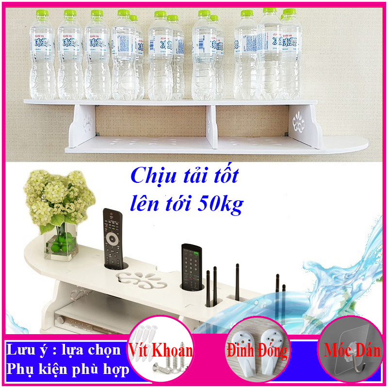 Kệ treo tường, kệ tivi kệ đặt modem wifi, đầu thu kỹ thuật số, remote, điện thoại, chất liệu gỗ Pitech cao cấp màu trắng - a15