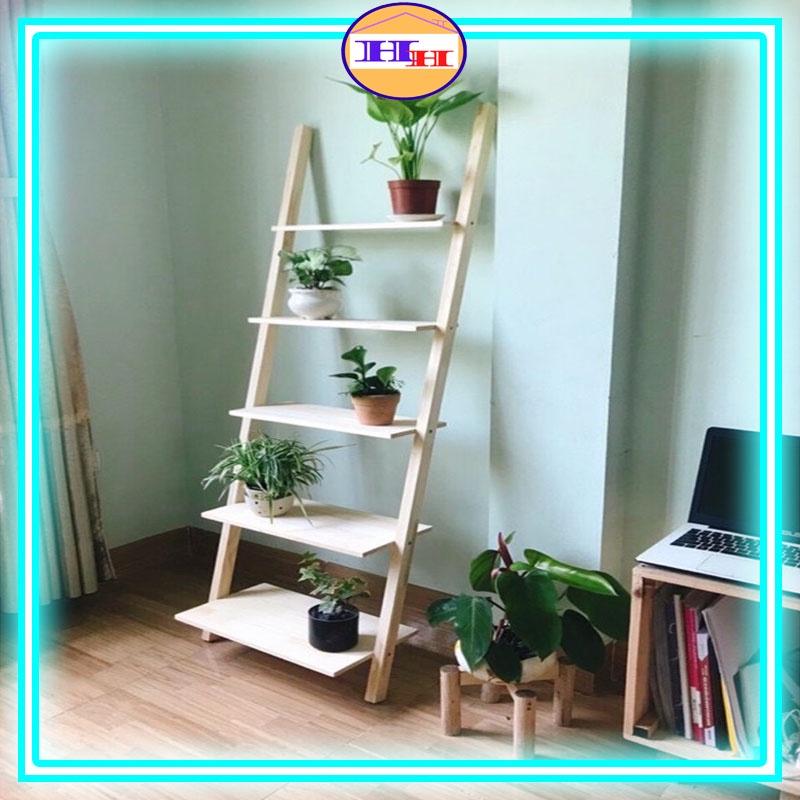 Kệ gỗ trang trí phòng khách hình thang loại 4 tầng bằng gỗ thông nhập khẩu