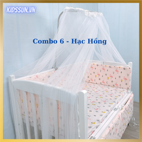 Giường Cũi - Nôi Cũi Cho Bé Từ Sơ Sinh Đến 3-4 Tuổi - Chất Liệu Gỗ Quế Màu Trắng - Combo 6 Sản Phẩm