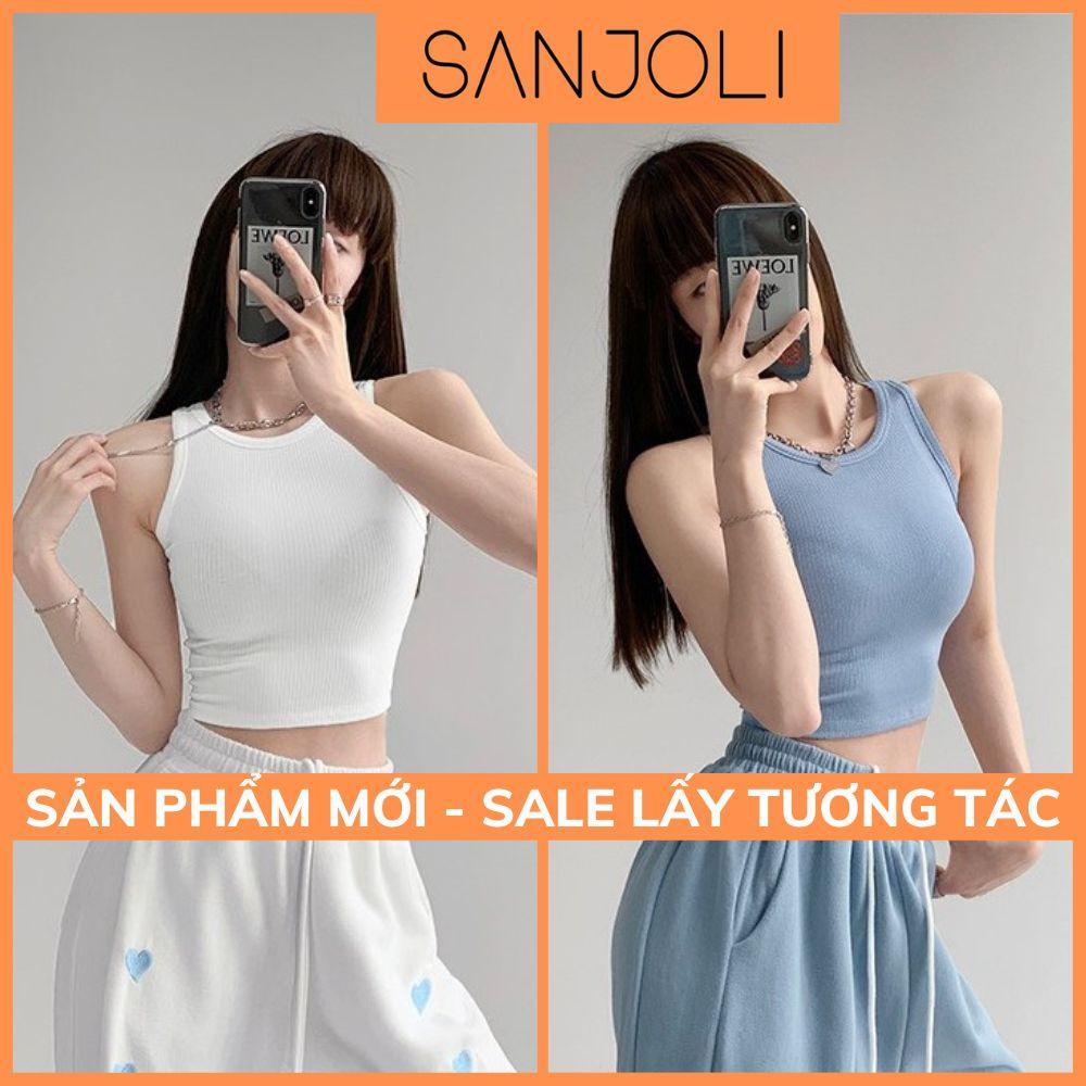 Áo Balo Nữ SANJOLI Áo Croptop Sexy Thun Kiểu Ôm Body Đẹp Trắng Đen Ngắn 3 lỗ Jennie AO013