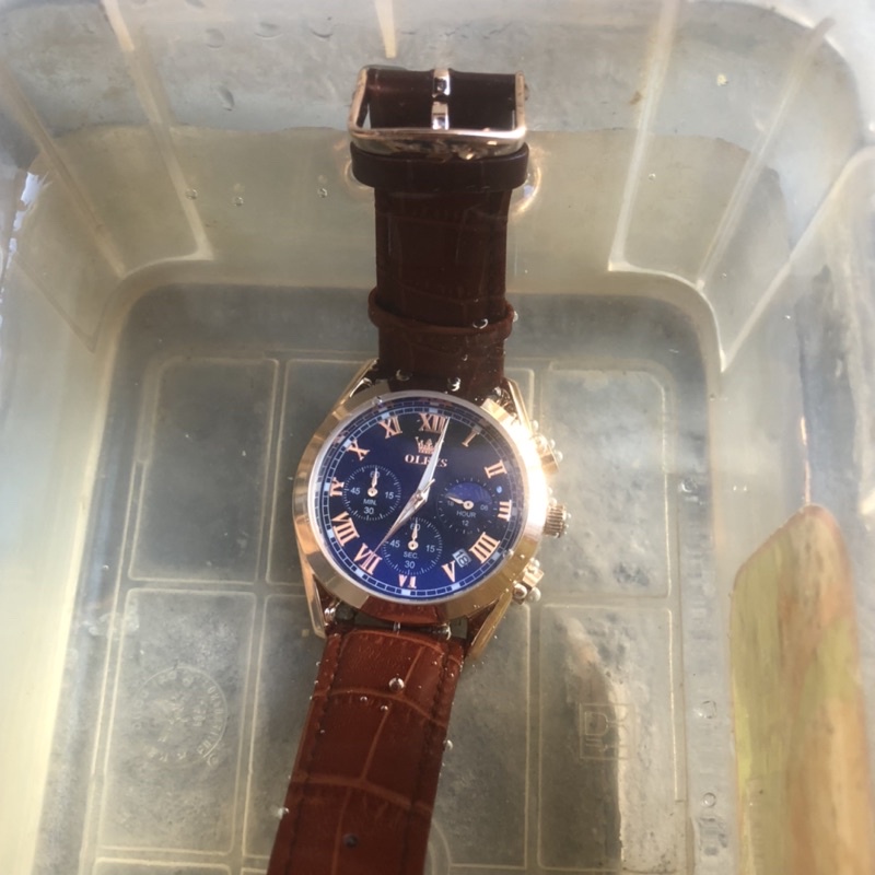 Đồng hồ nam Olevs dây da chống nước máy chuyển động thạch anh, chống xước chạy full 6 kim sang trọng