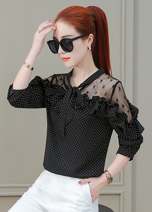Áo Sơ Mi Nữ Chấm Bi Phối Ren Lưới NH357