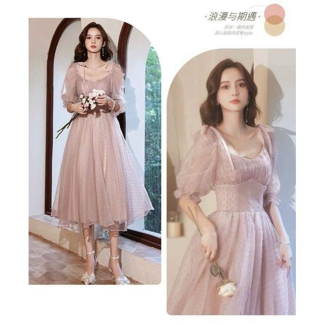 ĐẦM NỮ 2 DÂY BUỘC DỰ TIỆC DÁNG XOÈ