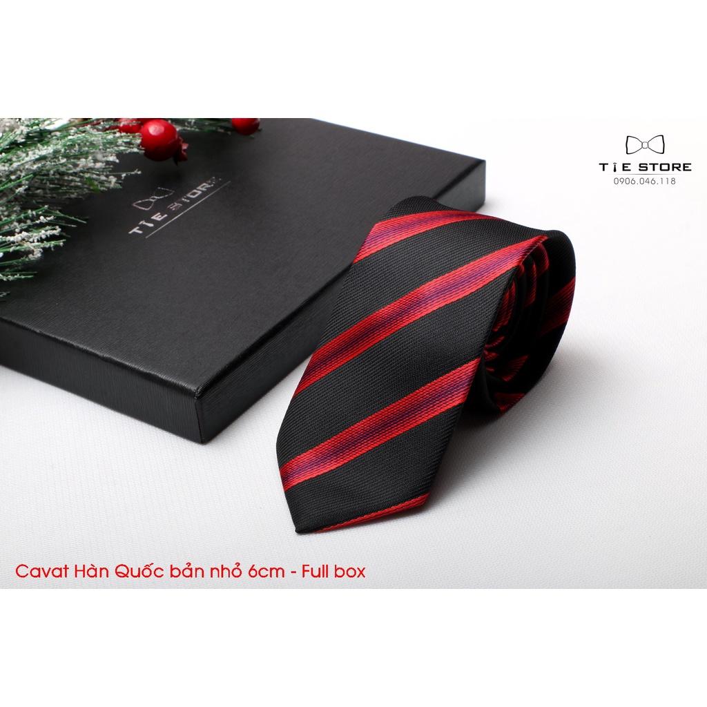 SALE Cà Vạt Nam Bản nhỏ 6cm đen kẻ đỏ - Cavat Hàn Quốc Cao Cấp