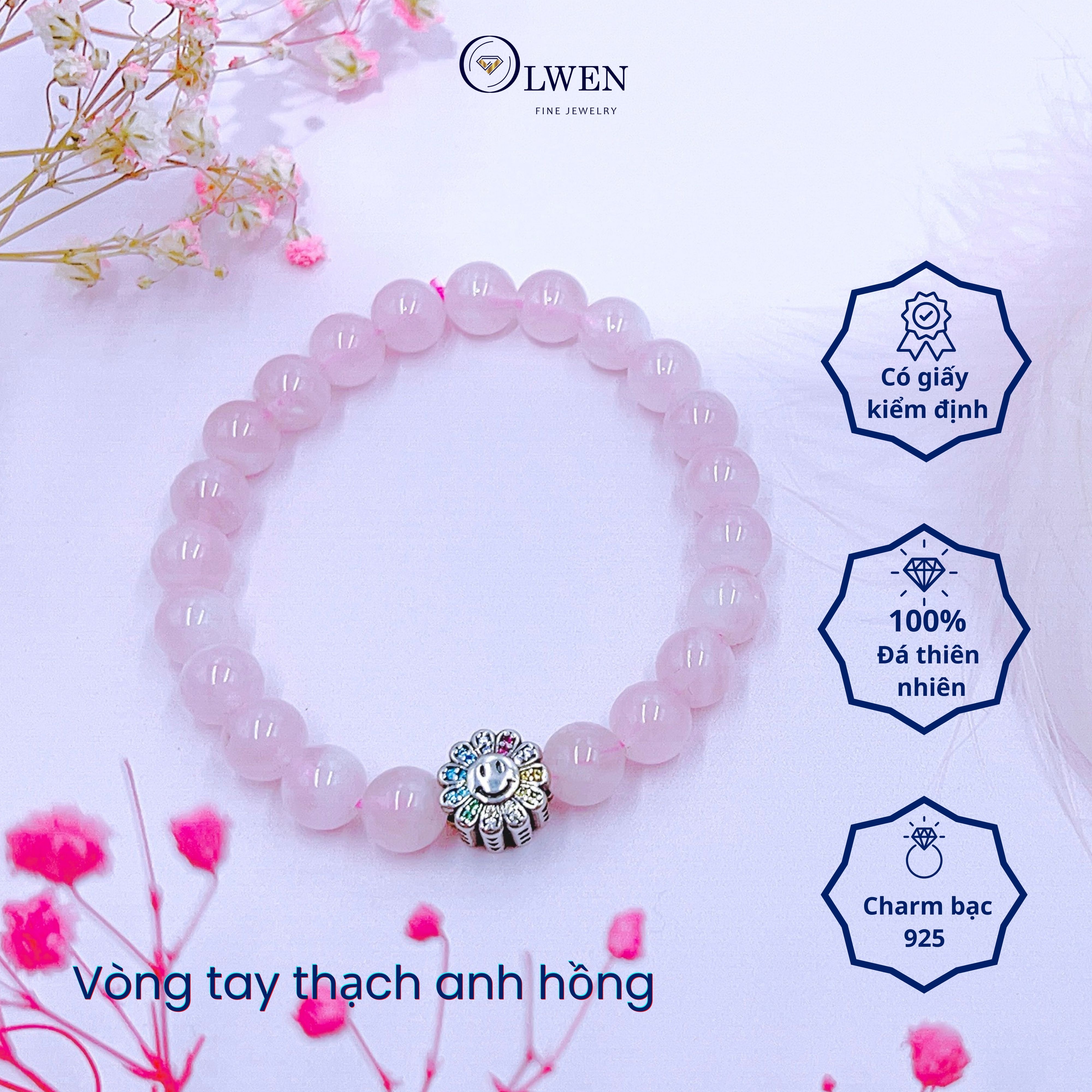 Vòng Tay Phong Thủy Thạch Anh Hồng, Đơn Giản, Cá Tính