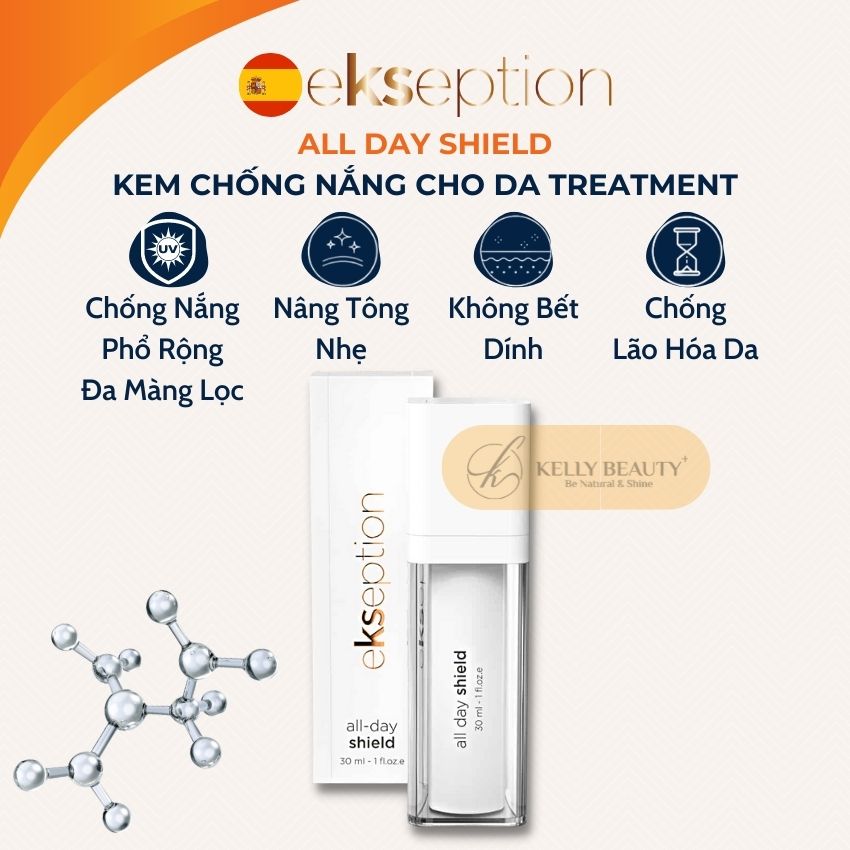 All Day Shield EKSEPTION - Kem Chống Nắng Phổ Rộng Cho Da Treatment, Ngừa Gốc Tự Do, Chống Lão Hóa Da | Kelly Beauty