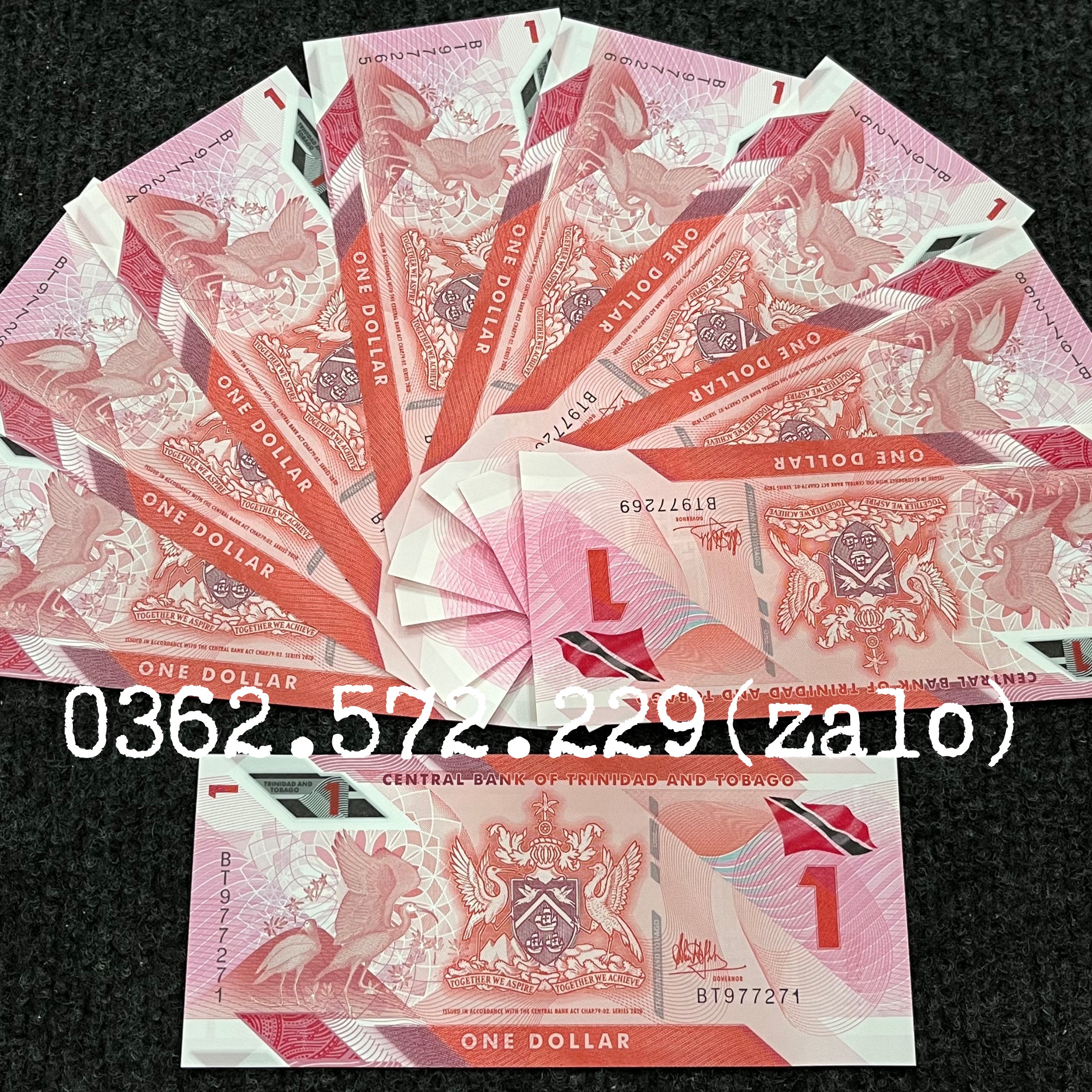 Combo 10 Tờ tiền Polymer 1 Dollar của Trinidad và Tobago - tiền Châu Mỹ , phiên bản mới nhất sưu tầm - Mới 100% kèm túi bảo quản