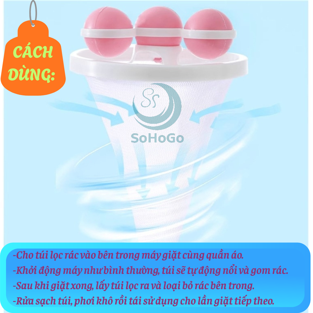 Bộ 2 Túi lọc rác máy giặt hình phễu kèm quả bóng -Lưới lọc rác – lông – sợi vải máy giặt -Dụng cụ lọc cặn bẩn quần áo khi giặt