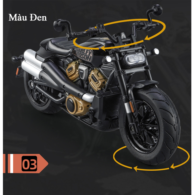 Mô hình xe mô tô Harley Davidson Sprotsters KAVY bằng hợp kim có nhạc và đèn, chạy cót tỷ lệ 1:12