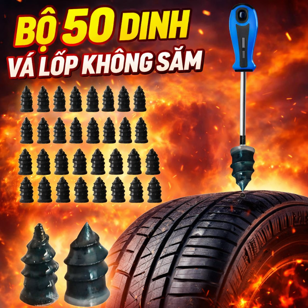 Combo 50 Cái Đinh Vít Vá Lốp Không Săm –Vá Lốp Nhanh, Không Cần Tháo Lốp