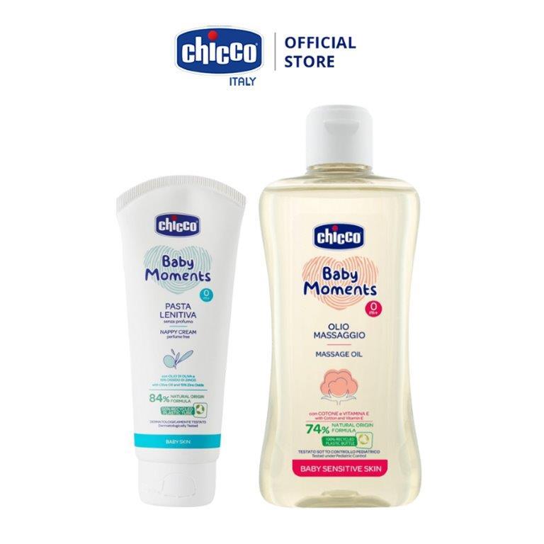 Combo Kem hăm 3 tác động Chicco 0M+ 100ml  + Dầu mát-xa chiết xuất hạt bông 0M+ Chicco 200ml (mới)