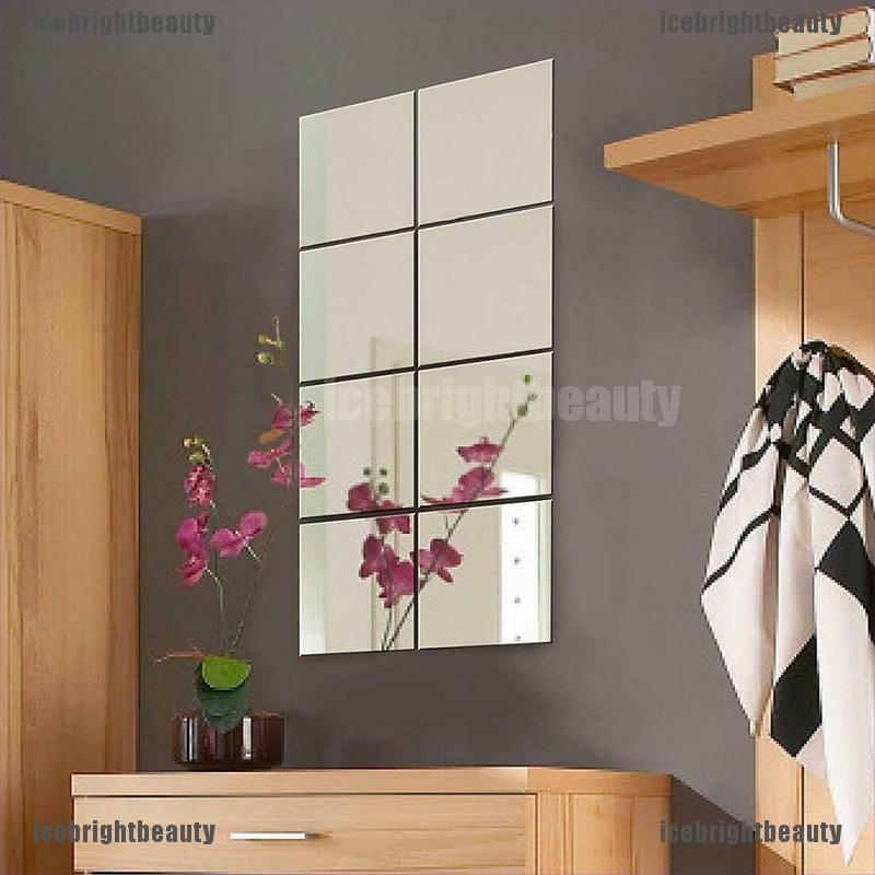 ICEB 16 pcs DIY Mirror Tile Wall Mirror Mirror Film Self Adhesive Sticker Foil